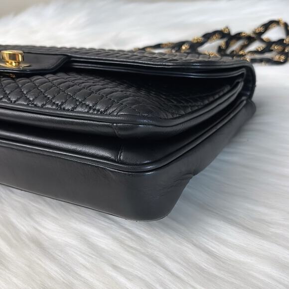 BALLY Quilted Chain Shoulder Bag Leather Black Gold Authentic - Picture 8 of 16